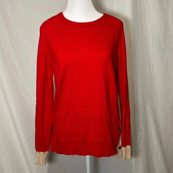 women’s wool blend red & tan colorblock J Crew sweater with buttons size small - Picture 1 of 6